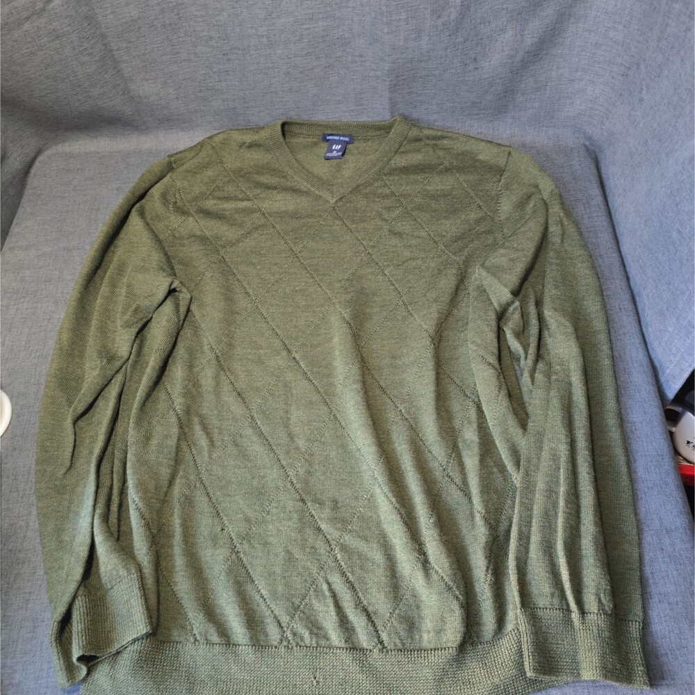 Gap Mens Green Merino Wool Long Sleeve V-Neck Pullover Sweater XL Grandpacore
